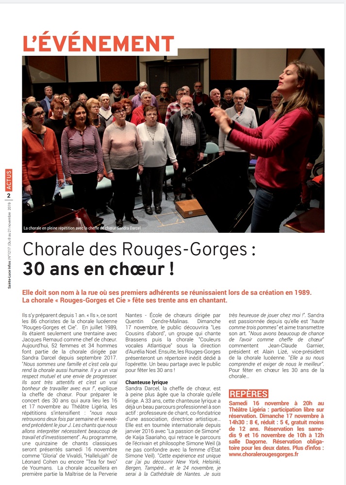 Chorale 30 ans ste luce hebdo